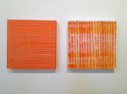 square orange drawings on panels by Stella Untalan