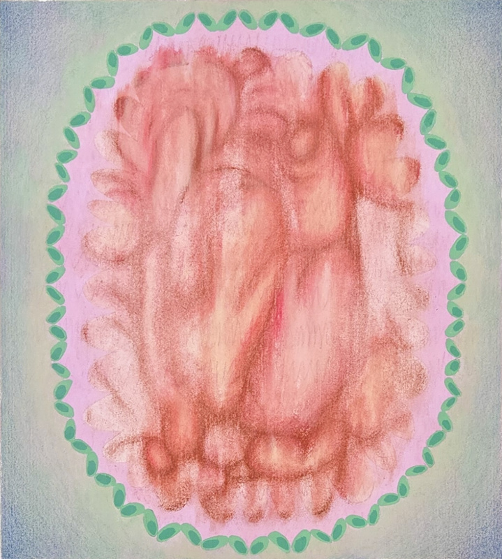 Anna Guarneri. Caption: Keepsake, 2024. 10” x 9” (15” x 14” framed). Colored pencil, gouache and charcoal on paper Anna Guarneri. Caption: Keepsake, 2024. 10” x 9” (15” x 14” framed). Colored pencil, gouache and charcoal on paper