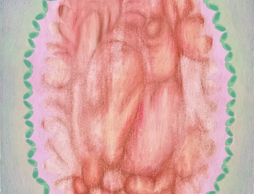 Anna Guarneri. Caption: Keepsake, 2024. 10” x 9” (15” x 14” framed). Colored pencil, gouache and charcoal on paper Anna Guarneri. Caption: Keepsake, 2024. 10” x 9” (15” x 14” framed). Colored pencil, gouache and charcoal on paper